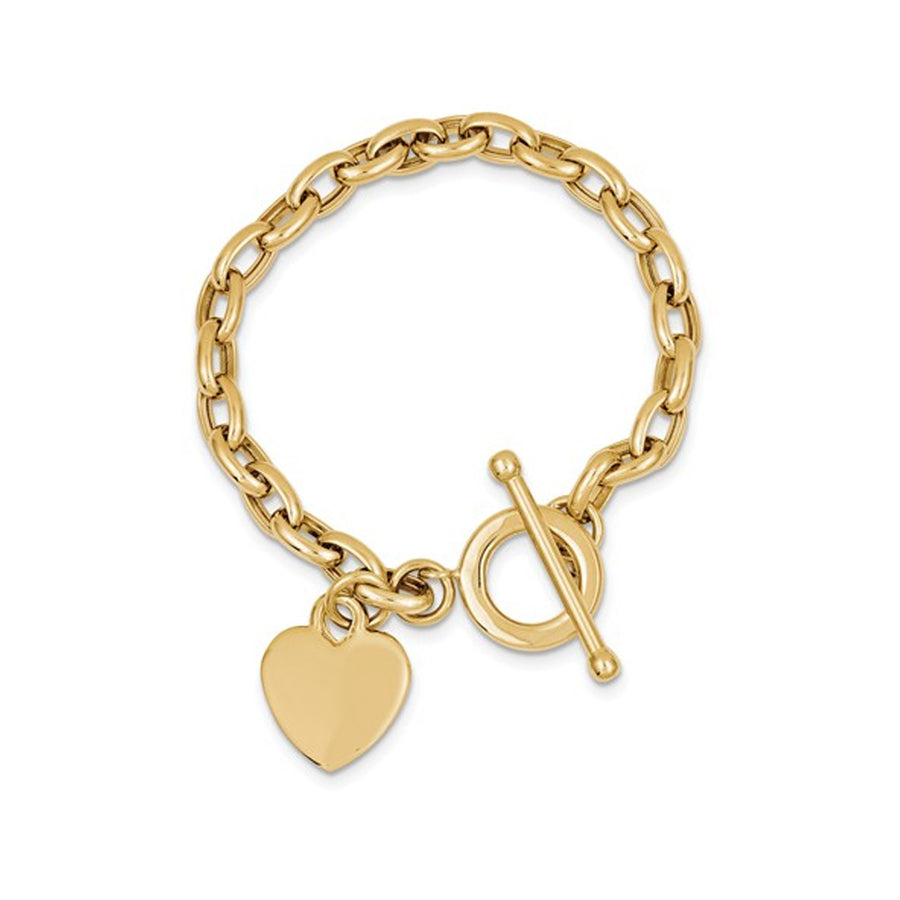 14K Yellow Gold Toggle Heart Tag Charm Link Bracelet Image 1
