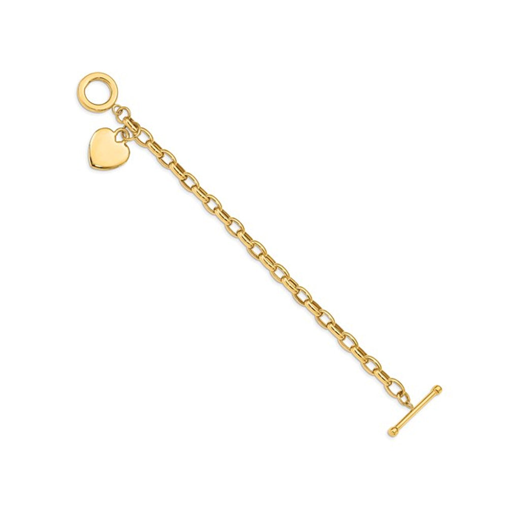 14K Yellow Gold Toggle Heart Tag Charm Link Bracelet Image 2