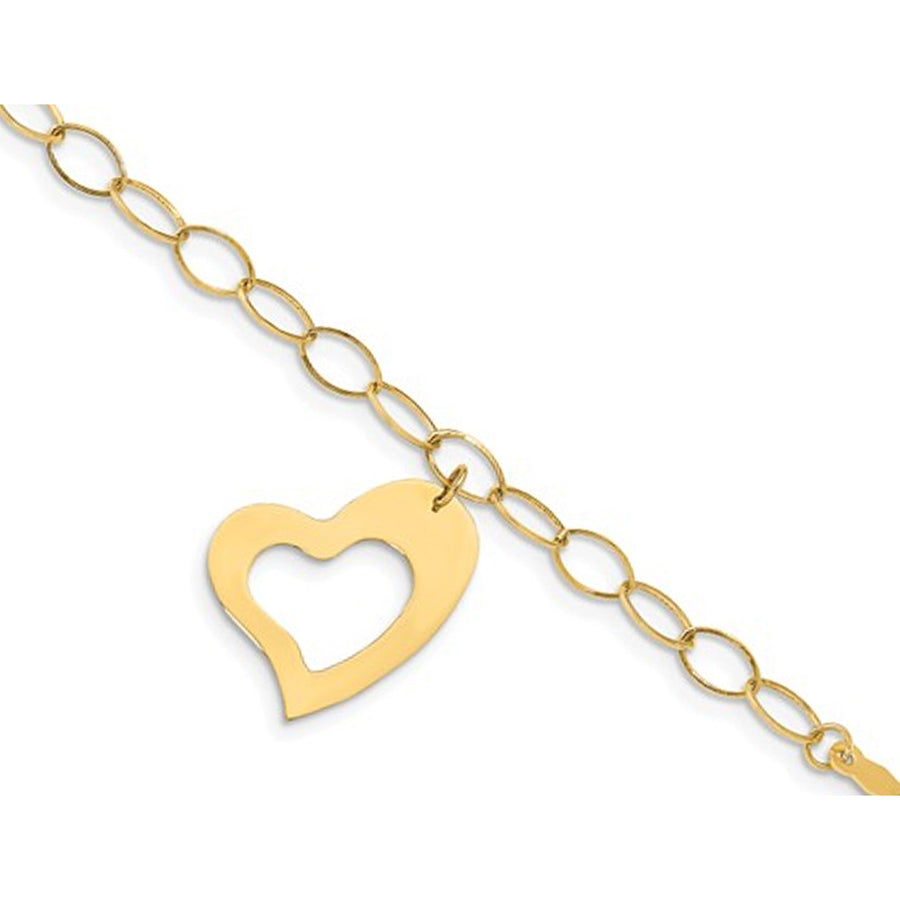 14K Yellow Gold Oval Link Heart Bracelet Image 1