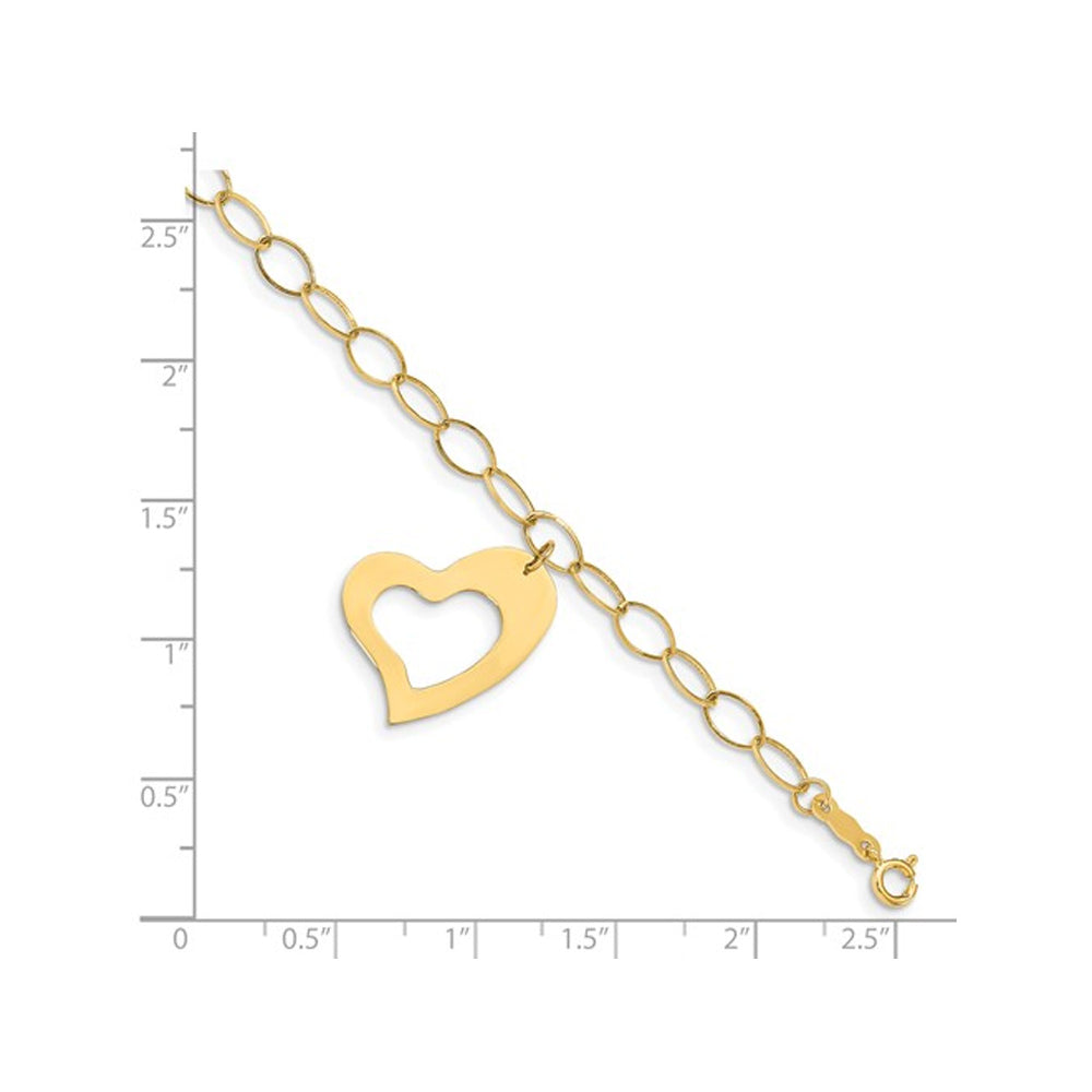 14K Yellow Gold Oval Link Heart Bracelet Image 2