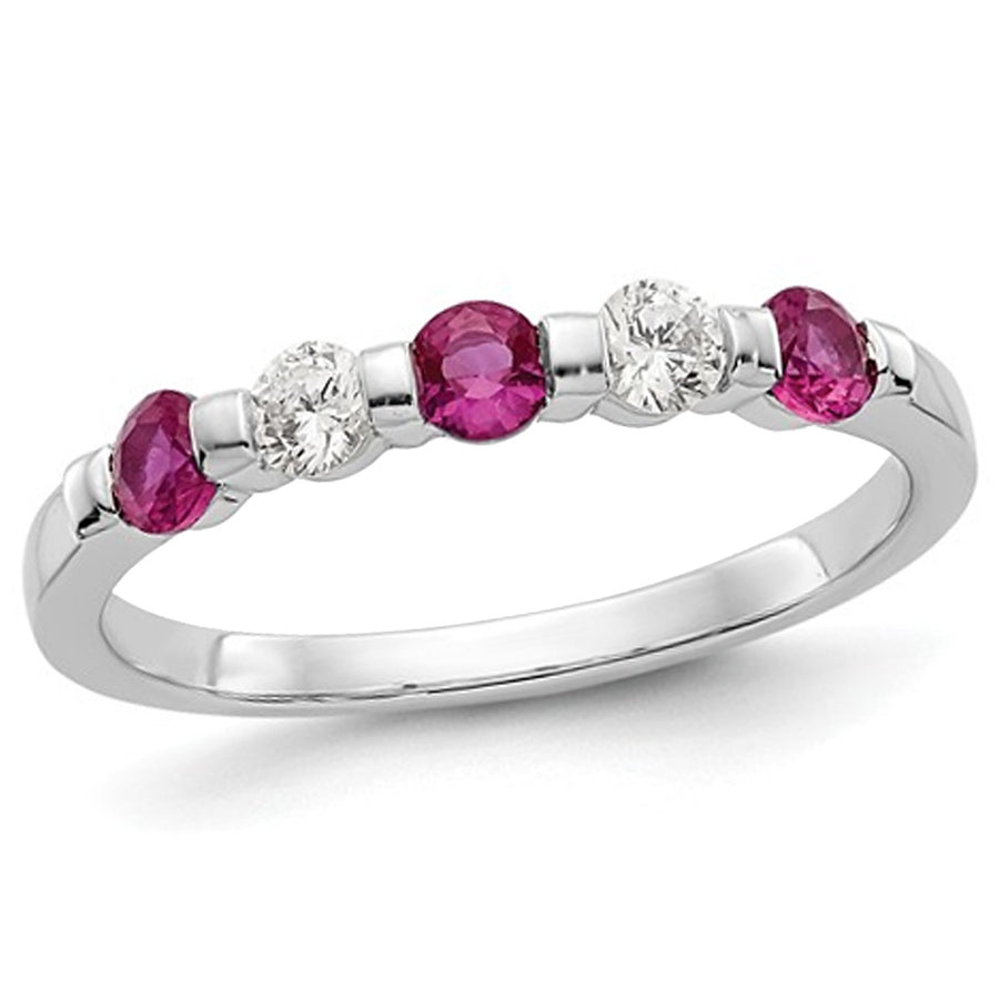 3/10 Carat (ctw) Natural Ruby Ring in 14K White Gold with Diamonds Image 1