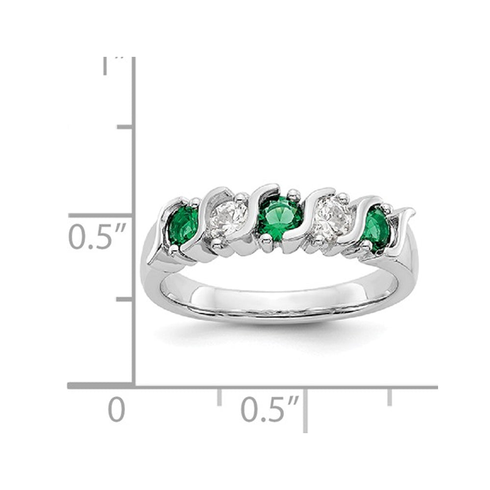 2/5 Carat (ctw) Natural Emerald Ring in 14K White Gold with Diamonds Image 2