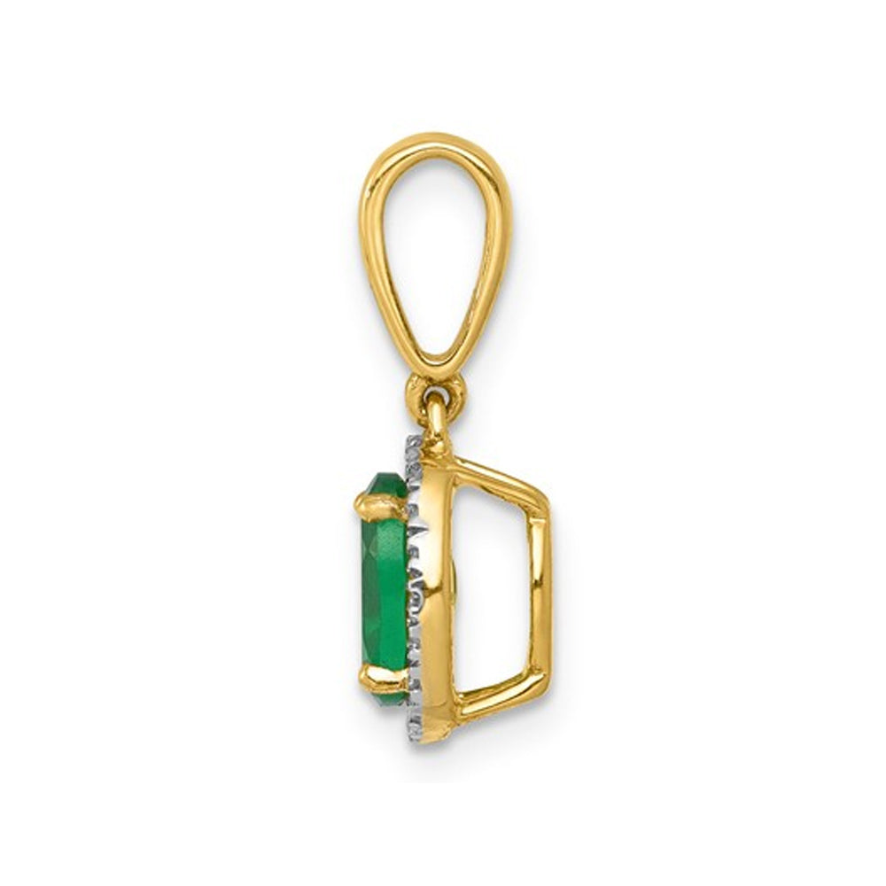 4/5 Carat (ctw) Natural Emerald Halo Pendant Necklace in 14K Yellow Gold with Chain and Accent Diamonds Image 2