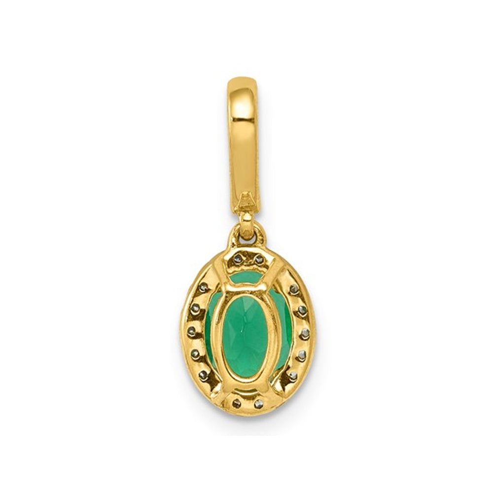 4/5 Carat (ctw) Natural Emerald Halo Pendant Necklace in 14K Yellow Gold with Chain and Accent Diamonds Image 3