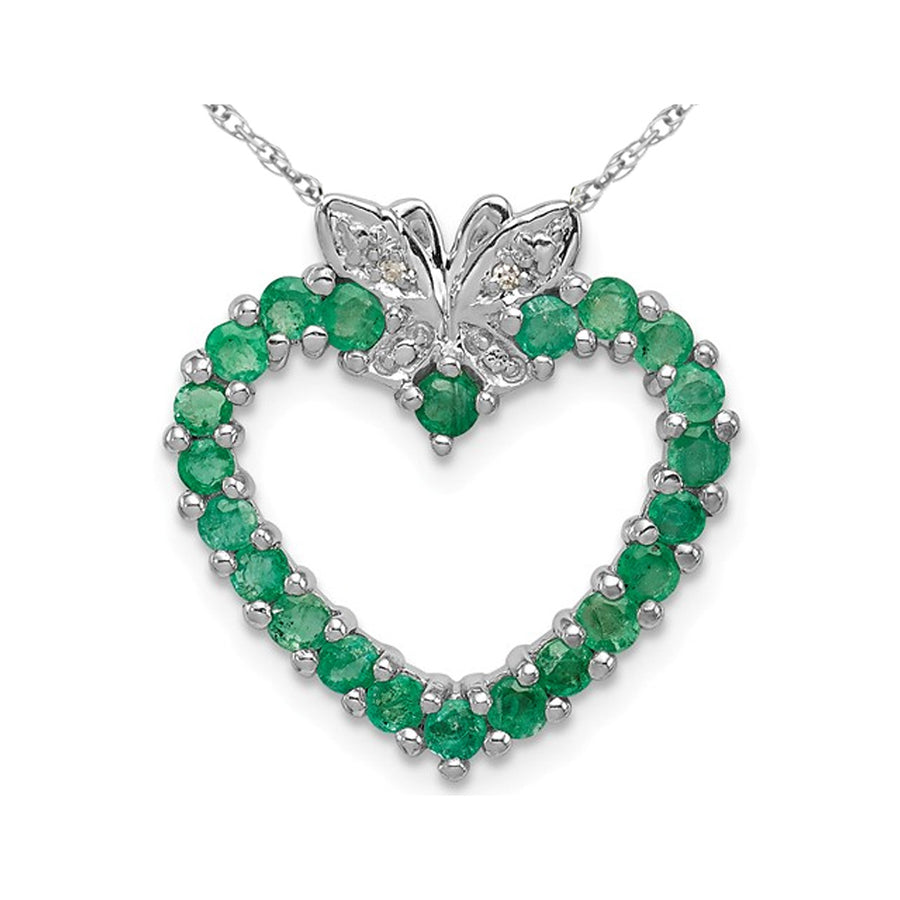 4/5 Carat (ctw) Natural Green Emerald Heart Pendant Necklace in Sterling Silver with Chain Image 1