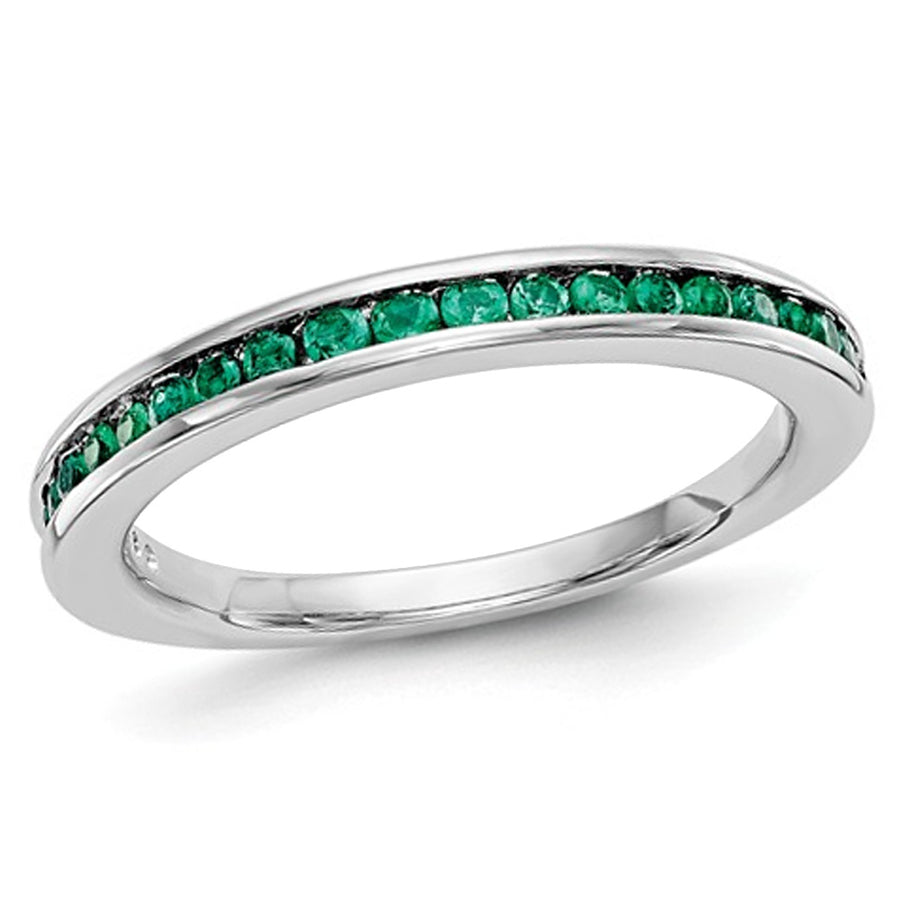 1/3 Carat (ctw) Green Emerald Semi-Eternity Band Ring in 14K White Gold Image 1