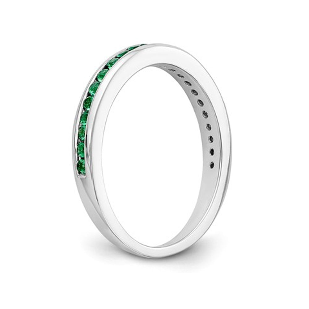 1/3 Carat (ctw) Green Emerald Semi-Eternity Band Ring in 14K White Gold Image 3