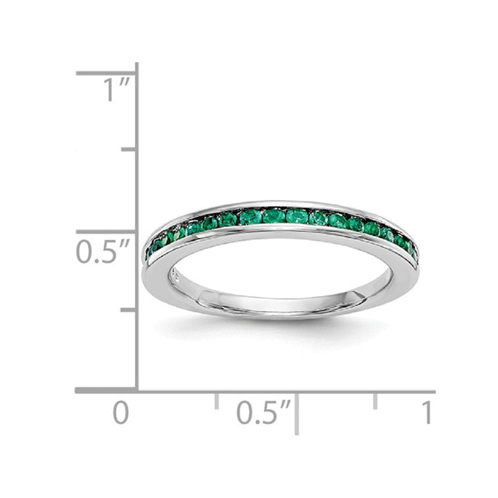 1/3 Carat (ctw) Green Emerald Semi-Eternity Band Ring in 14K White Gold Image 2