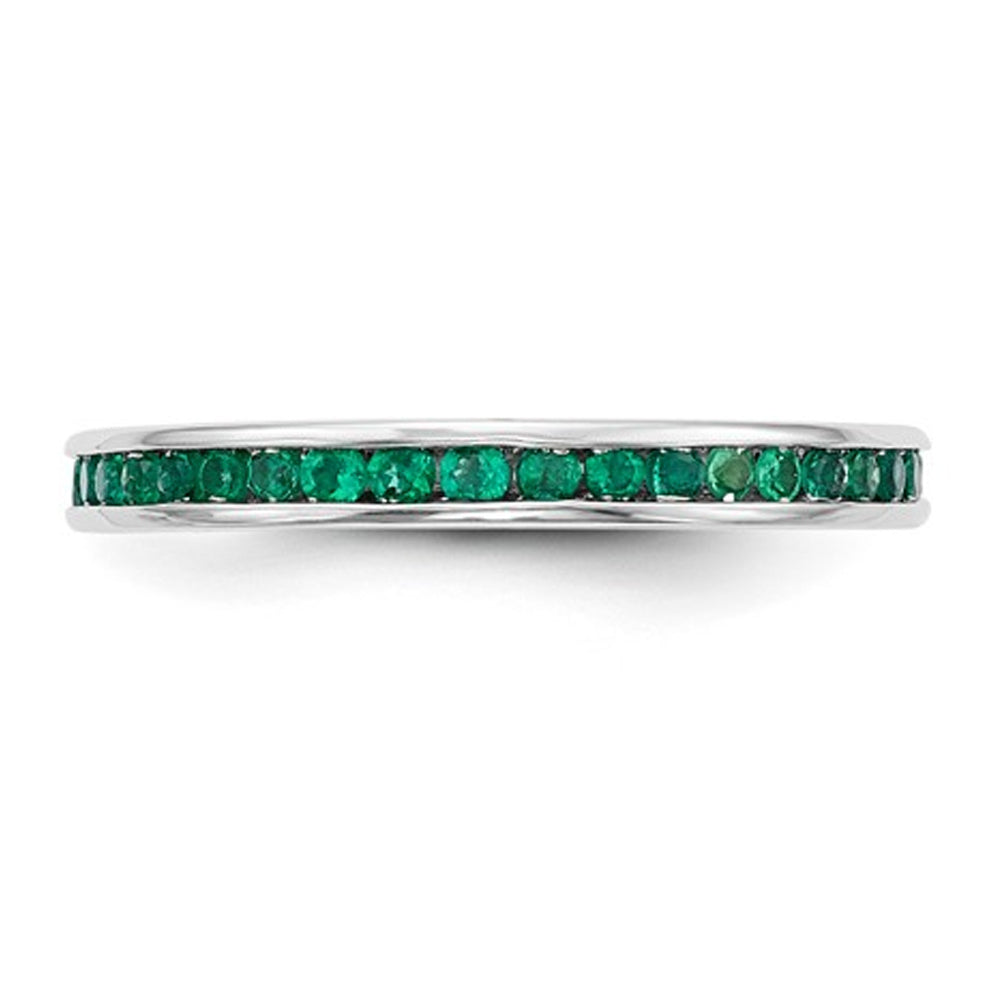 1/3 Carat (ctw) Green Emerald Semi-Eternity Band Ring in 14K White Gold Image 4