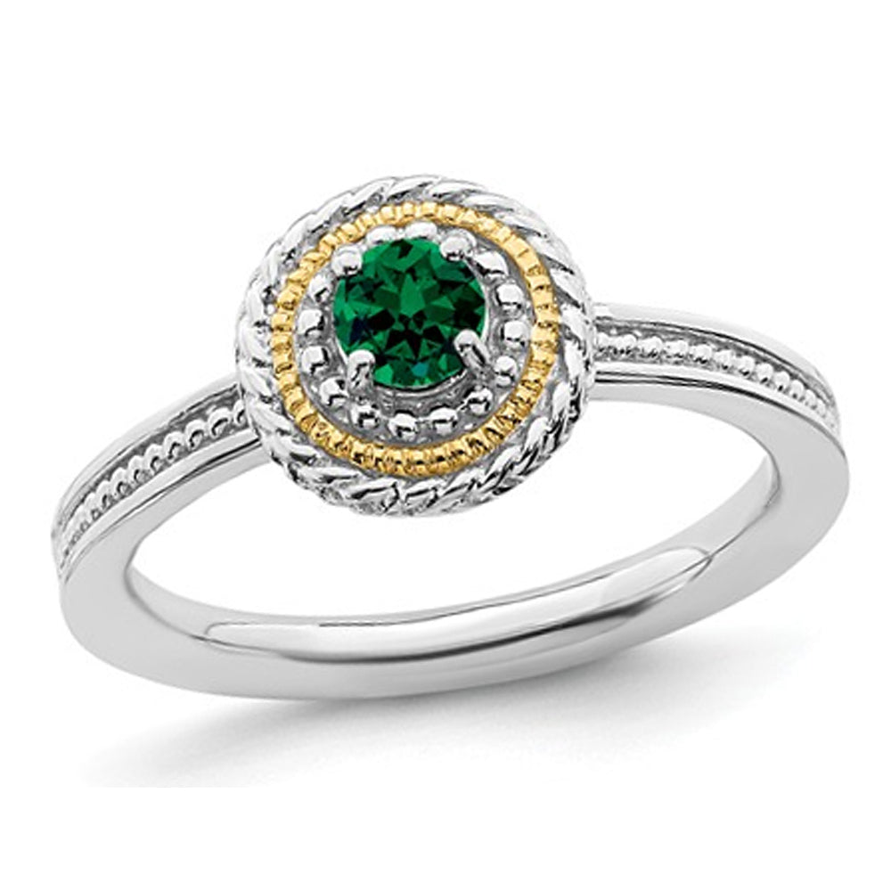 1/4 Carat (ctw) Lab Created Emerald Ring in Sterling Silver with 14K Gold Accent Image 1
