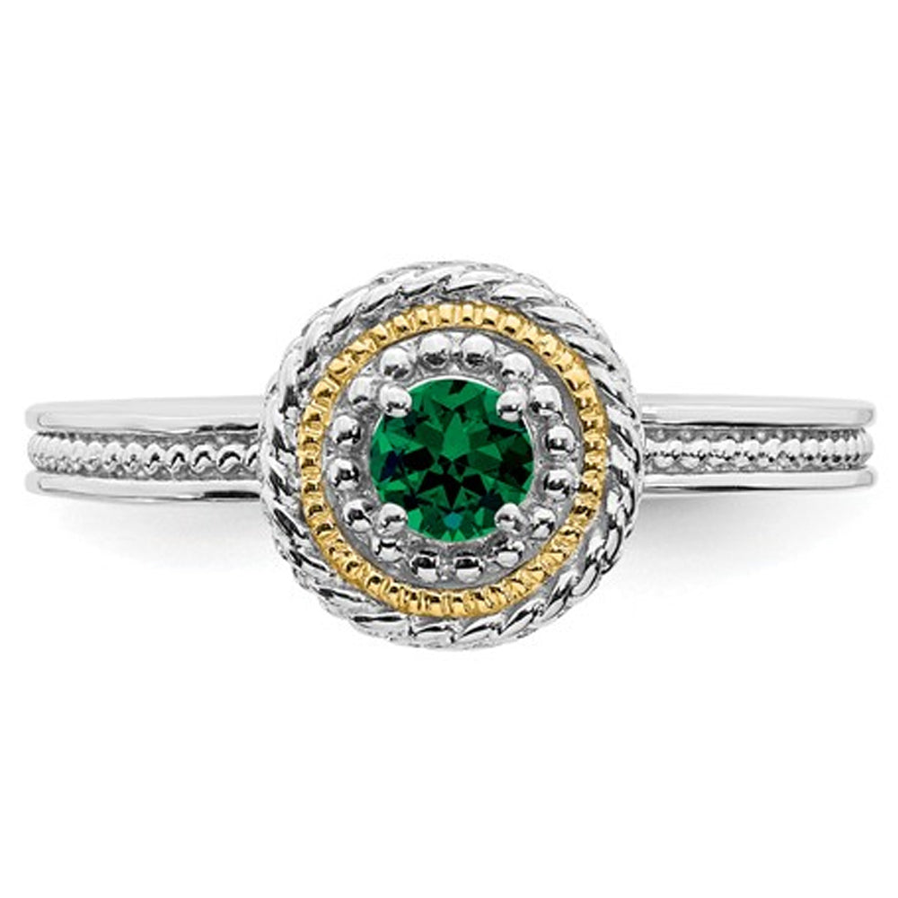 1/4 Carat (ctw) Lab Created Emerald Ring in Sterling Silver with 14K Gold Accent Image 3