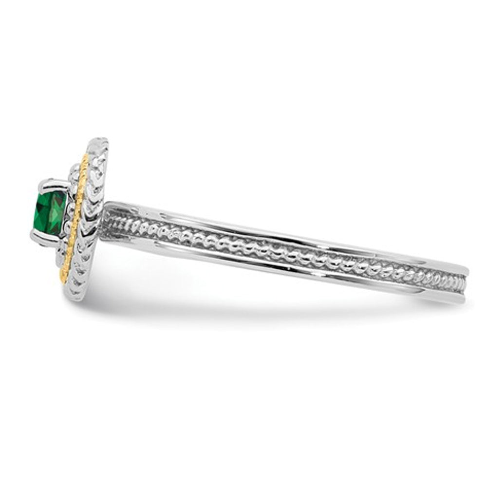 1/4 Carat (ctw) Lab Created Emerald Ring in Sterling Silver with 14K Gold Accent Image 4
