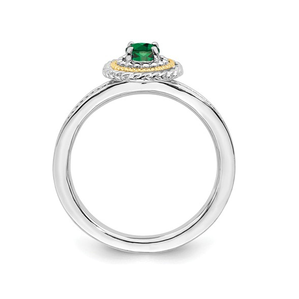 1/4 Carat (ctw) Lab Created Emerald Ring in Sterling Silver with 14K Gold Accent Image 4