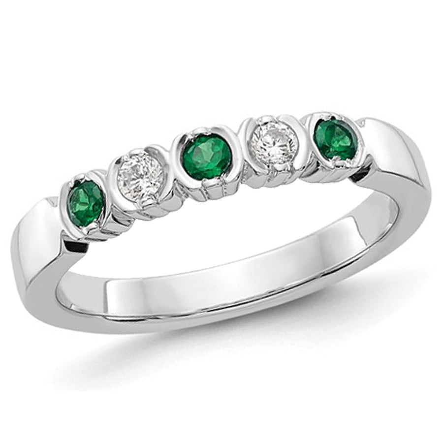 1/7 Carat (ctw) Emerald Band Ring in 14K White Gold with 1/10 Carat (ctw) Diamonds Image 1