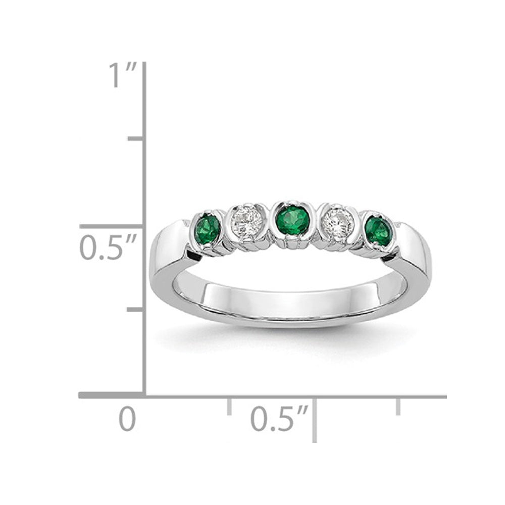 1/7 Carat (ctw) Emerald Band Ring in 14K White Gold with 1/10 Carat (ctw) Diamonds Image 2