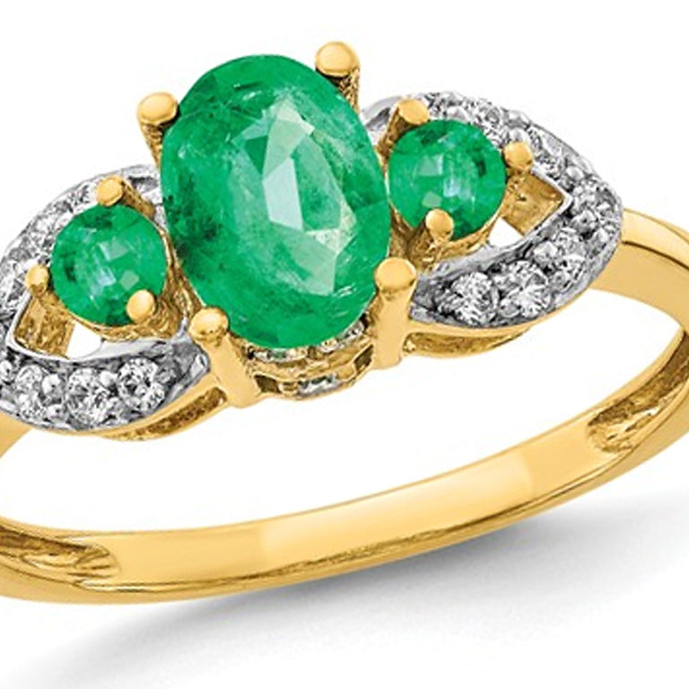 9/10 Carat (ctw) Natural Emerald Ring in 14K Yellow Gold with Diamonds 1/7 Carat (ctw) Image 1