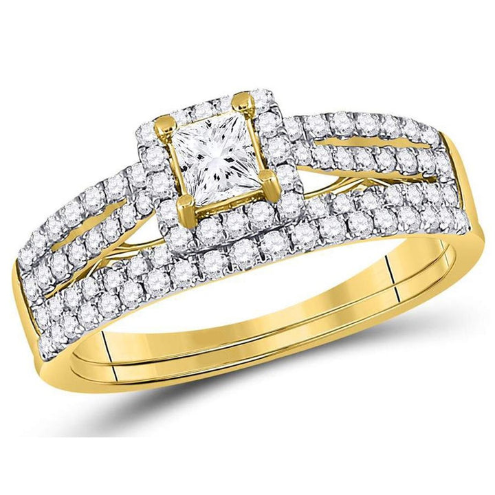 1.00 Carat (Color G-HI1) Princess Cut Diamond Engagement Ring Wedding Set in 14K Yellow Gold Image 1