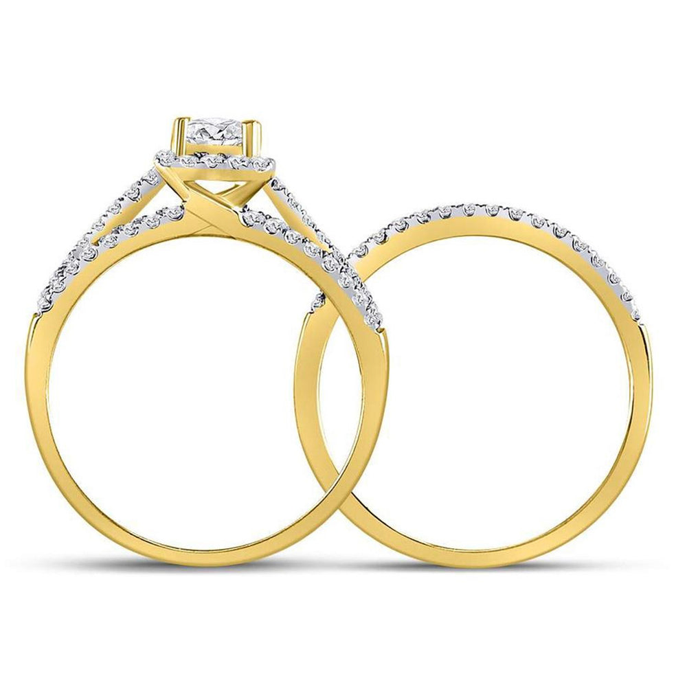 1.00 Carat (Color G-HI1) Princess Cut Diamond Engagement Ring Wedding Set in 14K Yellow Gold Image 2