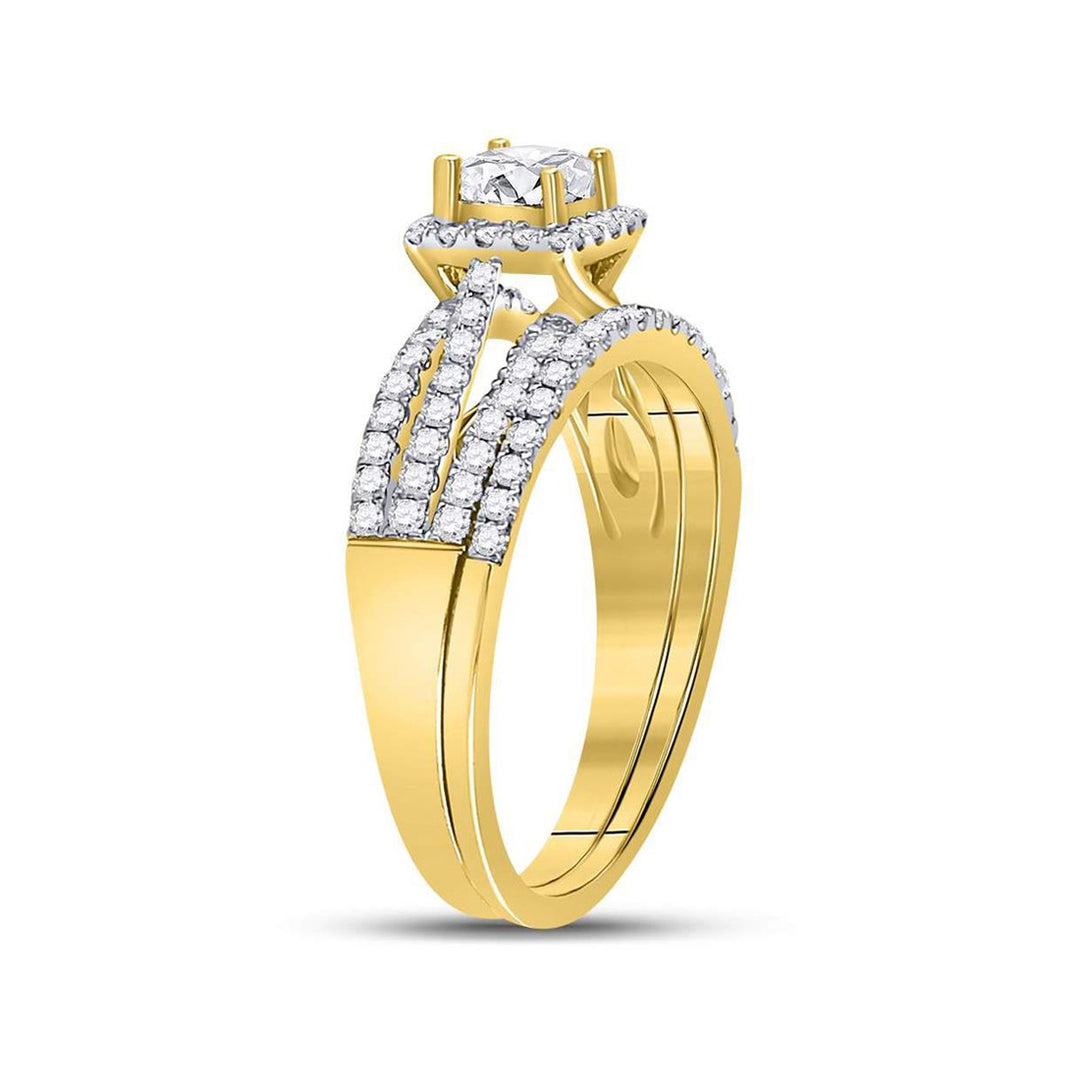 1.00 Carat (Color G-HI1) Princess Cut Diamond Engagement Ring Wedding Set in 14K Yellow Gold Image 3