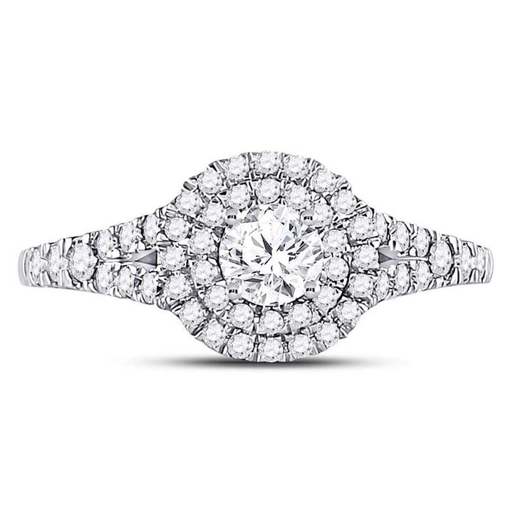 2/3 Carat (ctw G-HI1-I2) Diamond Engagement Step Halo Ring in 14K White Gold Image 2