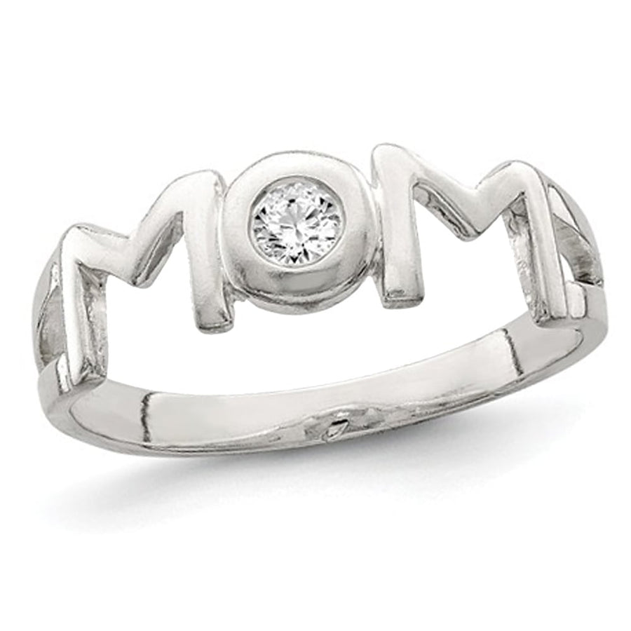 Sterling Silver Polished MOM Ring with Synthetic Cubic Zirconia (CZ) Image 1