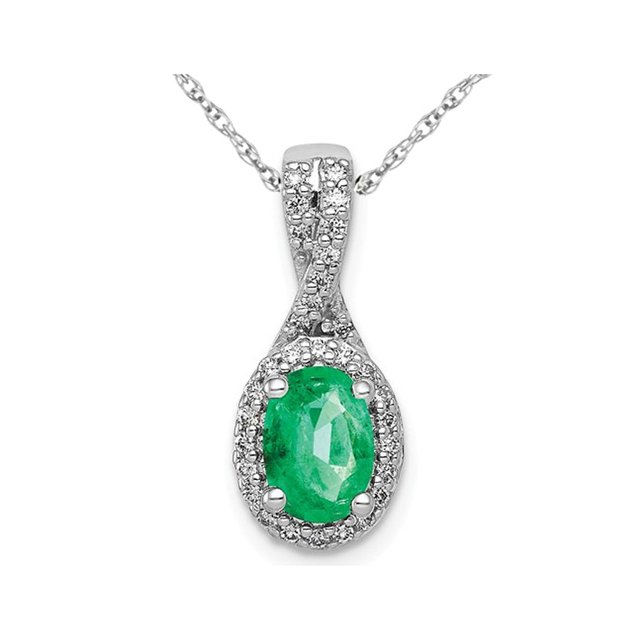 3/4 Carat (ctw) Natural Emerald Halo Twist Pendant Necklace in 14K White Gold with Chain and Diamonds 1/8 Carat (ctw) Image 1