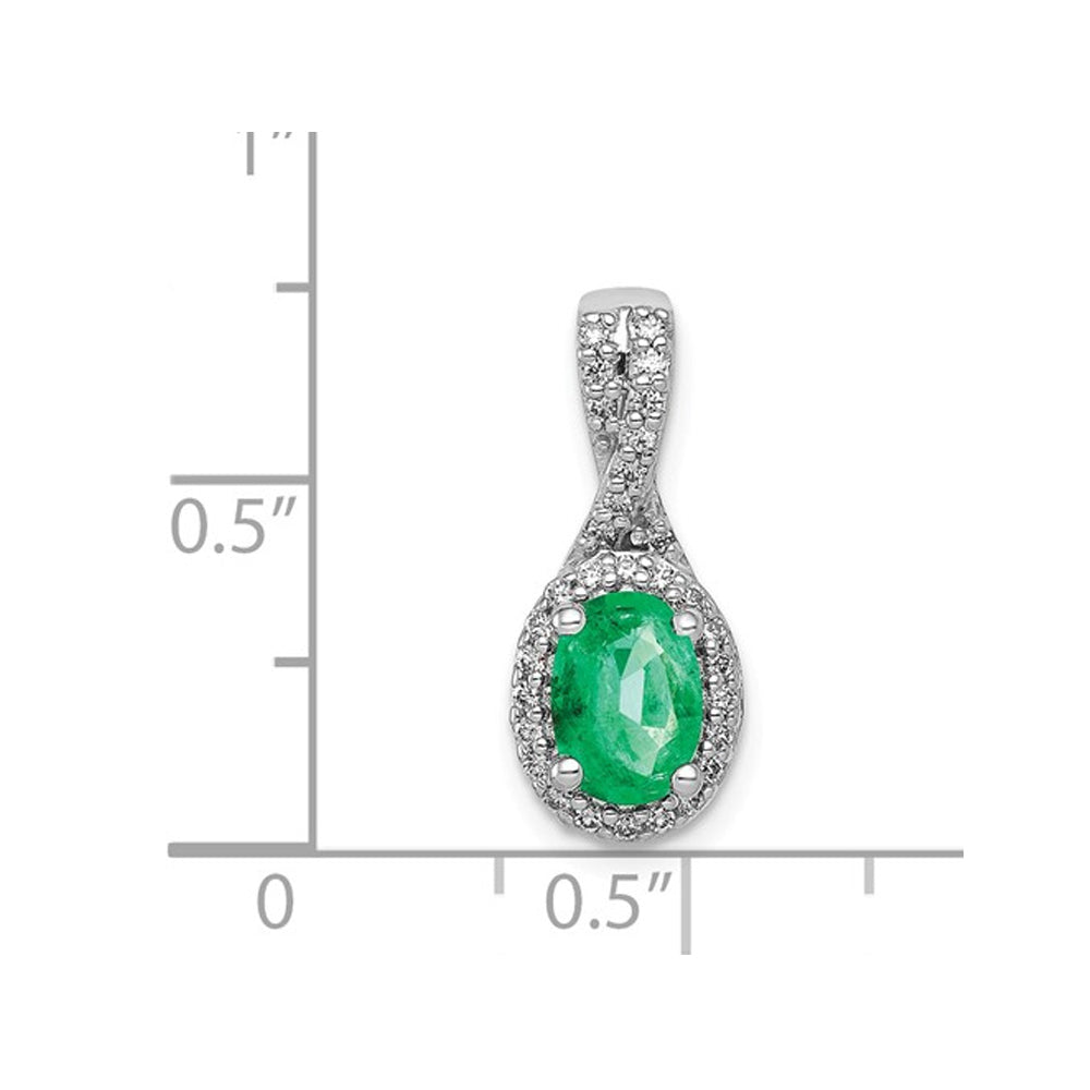 3/4 Carat (ctw) Natural Emerald Halo Twist Pendant Necklace in 14K White Gold with Chain and Diamonds 1/8 Carat (ctw) Image 2