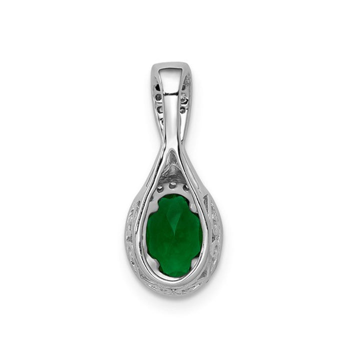 3/4 Carat (ctw) Natural Emerald Halo Twist Pendant Necklace in 14K White Gold with Chain and Diamonds 1/8 Carat (ctw) Image 3