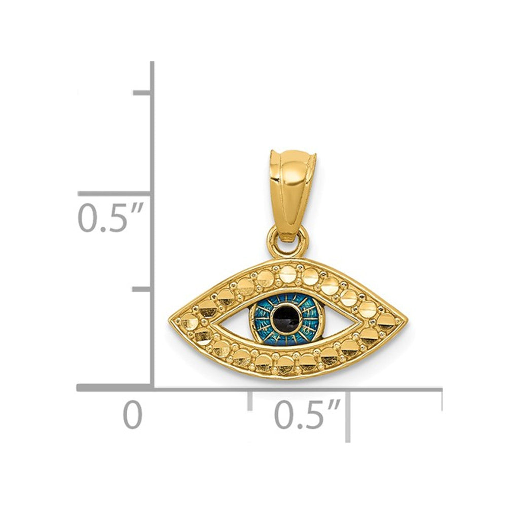14K Yellow Gold Blue Enamel Evil Eye Charm Pendant Necklace with Chain Image 3