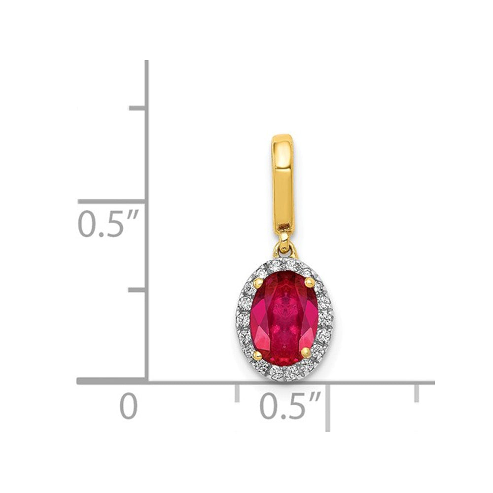 0.99 Carat (ctw) Ruby Solitaire Pendant Necklace in 14K Yellow Gold with Diamonds and Chain Image 2