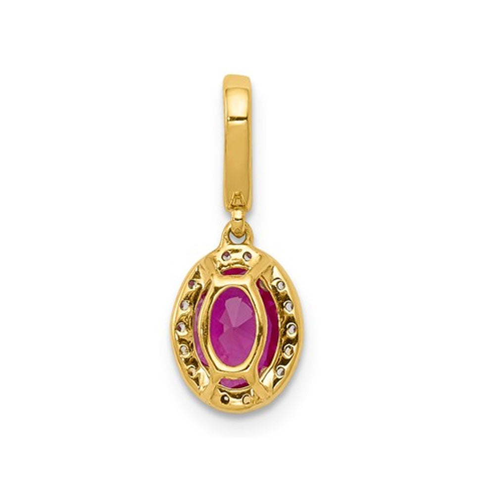 0.99 Carat (ctw) Ruby Solitaire Pendant Necklace in 14K Yellow Gold with Diamonds and Chain Image 3
