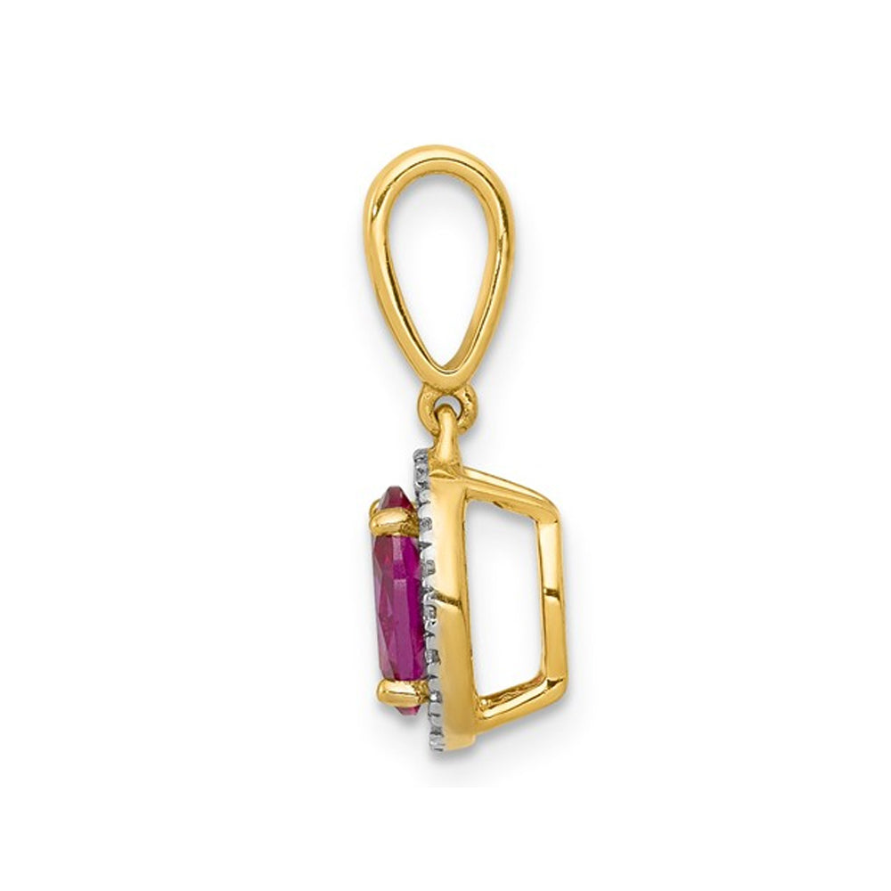 0.99 Carat (ctw) Ruby Solitaire Pendant Necklace in 14K Yellow Gold with Diamonds and Chain Image 4