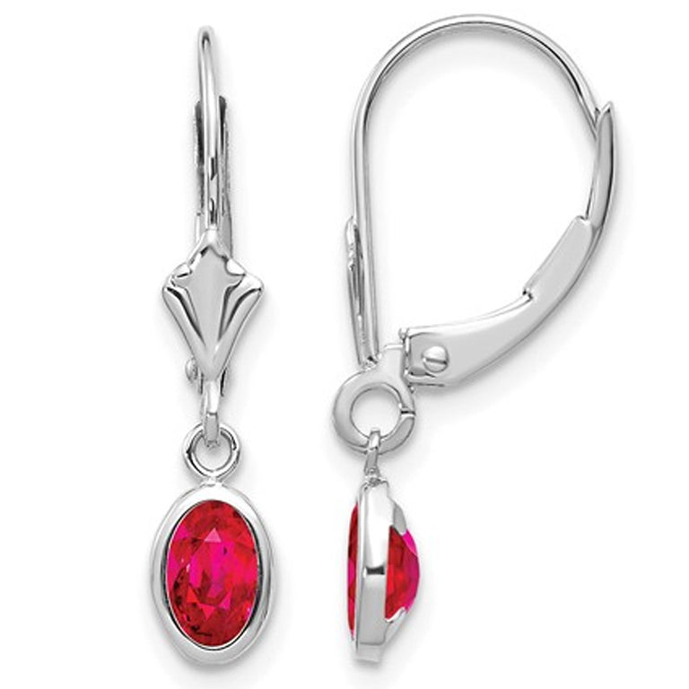 1.25 Carat (ctw) Leverback Ruby Dangle Earrings in 14K White Gold Image 1