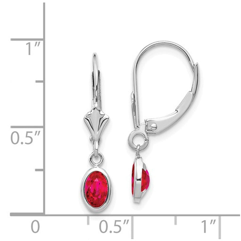 1.25 Carat (ctw) Leverback Ruby Dangle Earrings in 14K White Gold Image 2