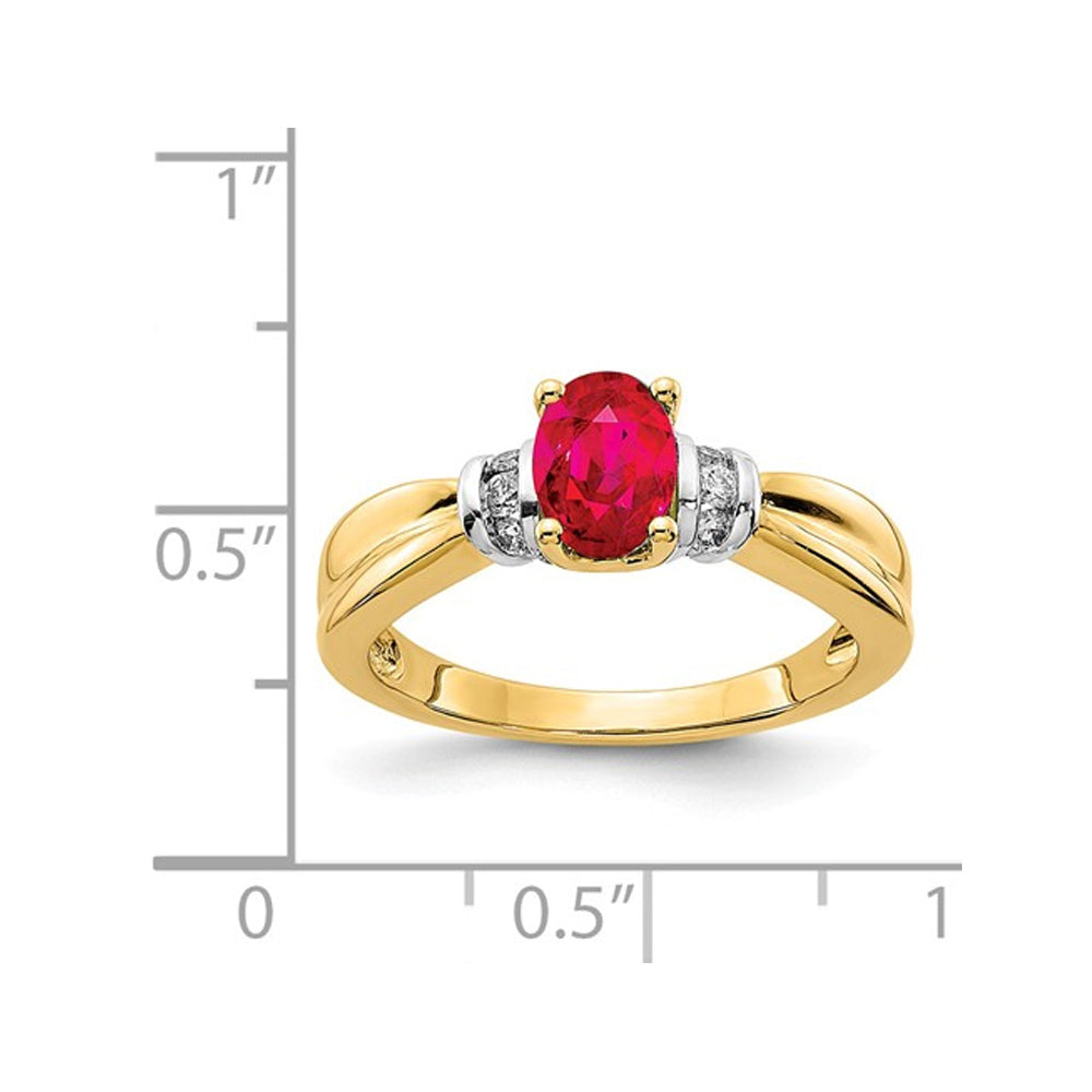1.00 Carat (ctw) Natural Ruby Ring in 14K Yellow Gold with 1/10 Carat (ctw) Diamonds Image 2
