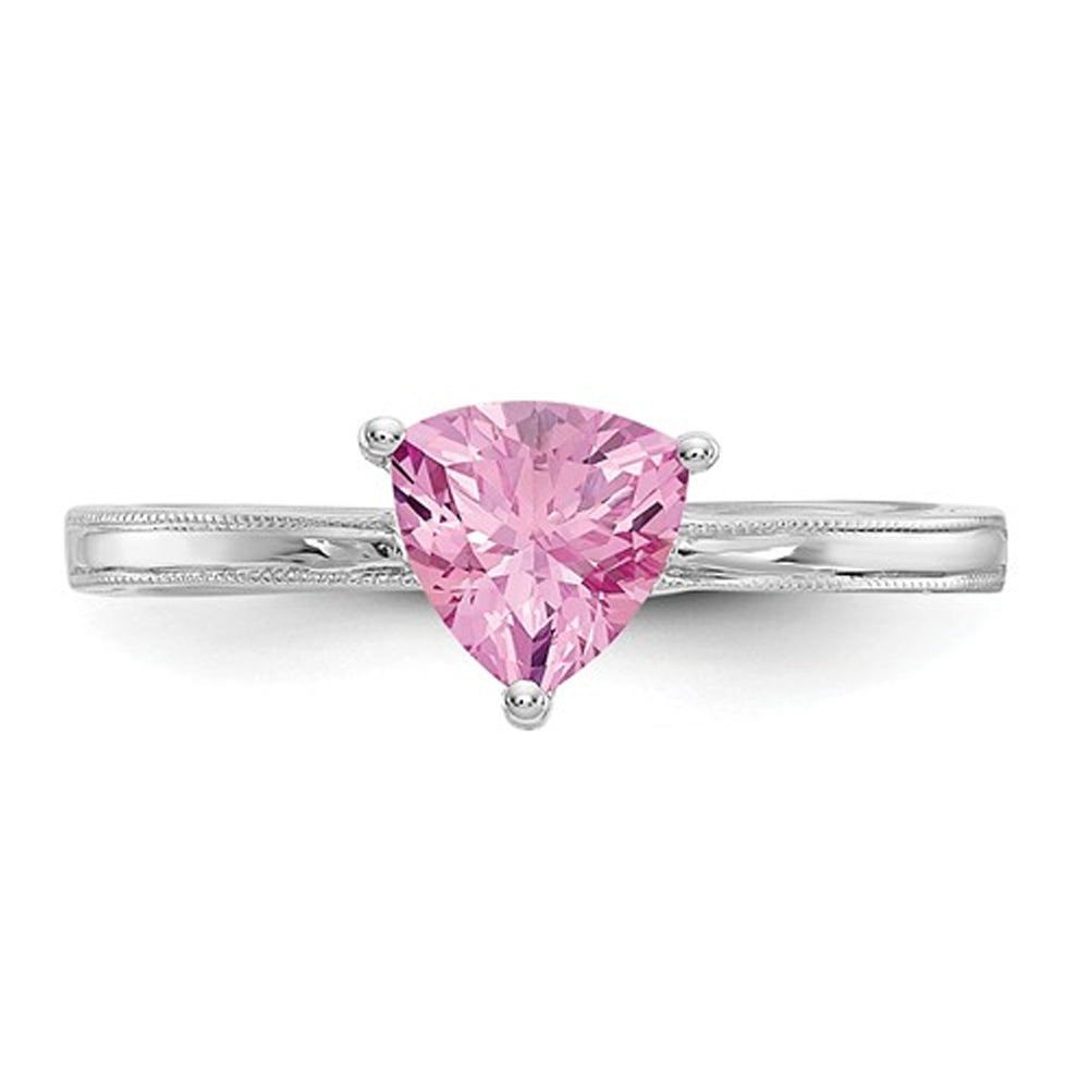 1.00 Carat (ctw) Trillion Cut Lab Created Pink Sapphire Ring in 10K White Gold Image 2