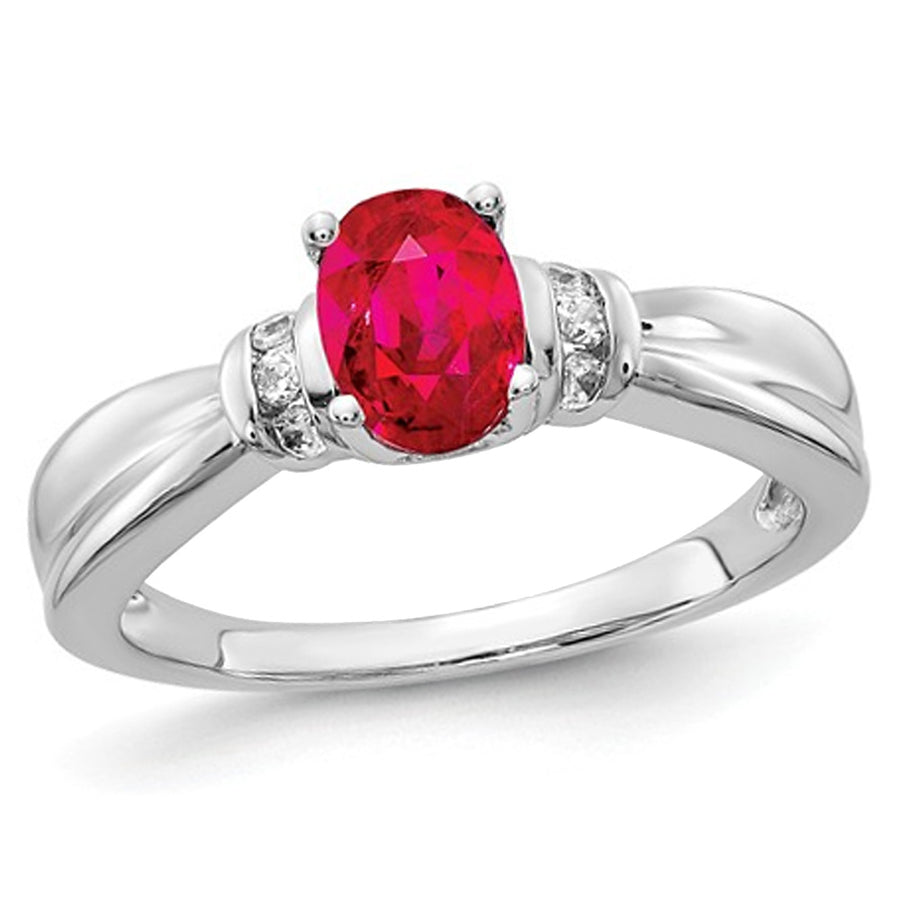 1.00 Carat (ctw) Natural Ruby Ring in 14K White Gold with 1/10 Carat (ctw) Diamonds Image 1