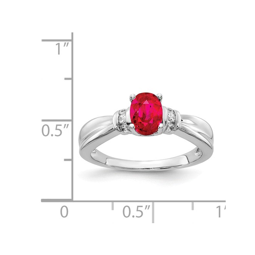 1.00 Carat (ctw) Natural Ruby Ring in 14K White Gold with 1/10 Carat (ctw) Diamonds Image 2