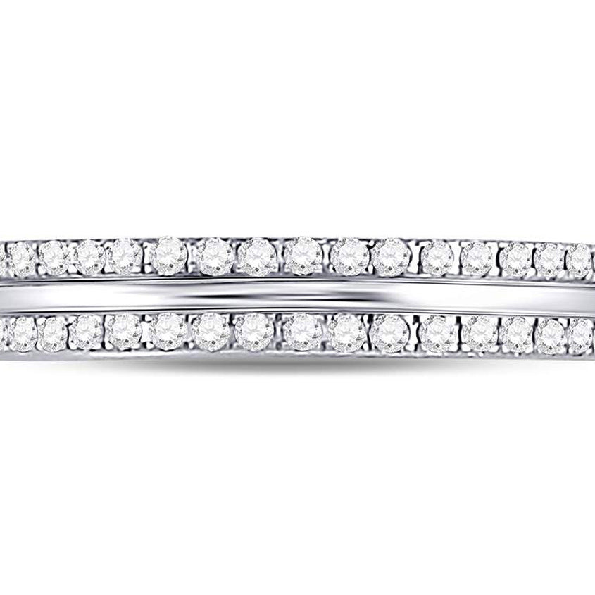 Double Row Diamond Wedding Band Ring 1/4 Carat (ctw G-HSI3-I1) in 14K White Gold Image 2
