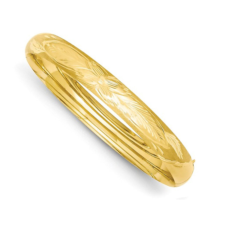 14K Yellow Gold Florentine Engraved Hinged Bangle Bracelet (8.00 mm) Image 1