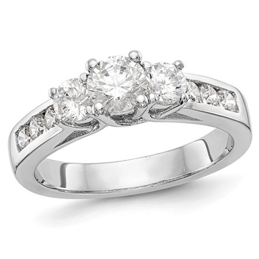 1.50 Carat (ctw Color SI1-SI2G-H-I) Lab Grown Diamond Three Stone Engagement Ring in 14K White Gold Image 1