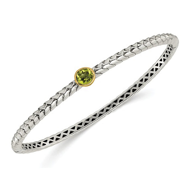 3/4 Carat (ctw) Natural Green Peridot Bangle Bracelet in Sterling Silver Image 1