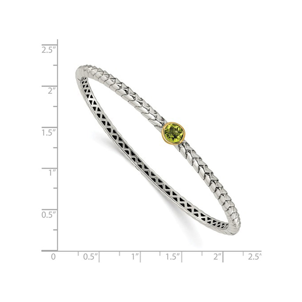 3/4 Carat (ctw) Natural Green Peridot Bangle Bracelet in Sterling Silver Image 2