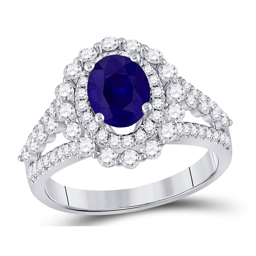 1.40 Carat (ctw) Natural Blue Sapphire Engagement Ring in 14K White Gold with Diamonds 9/10 Carat (ctw H-II1-I2) Image 1