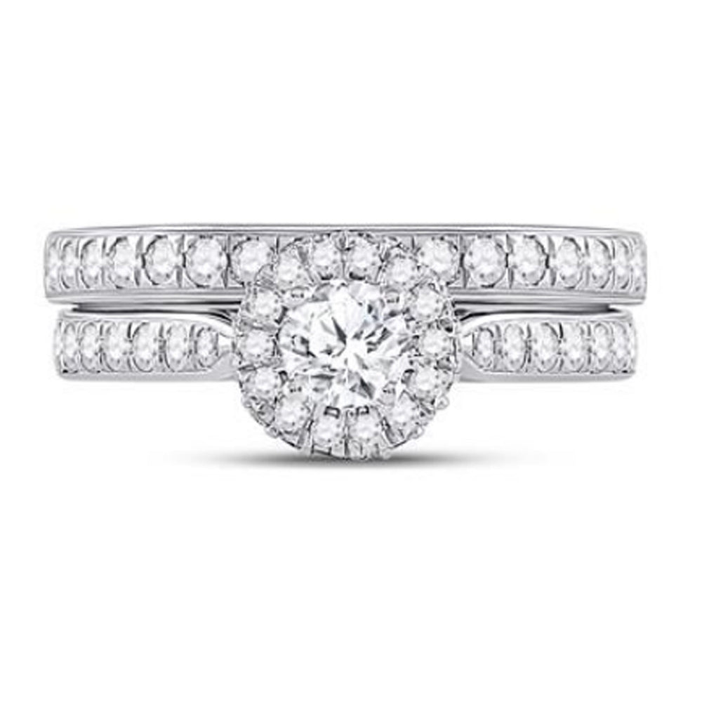 1.00 Carat (ctw G-HI1) Halo Diamond Engagement Ring Bridal Wedding Band Set 14K White Gold Image 2