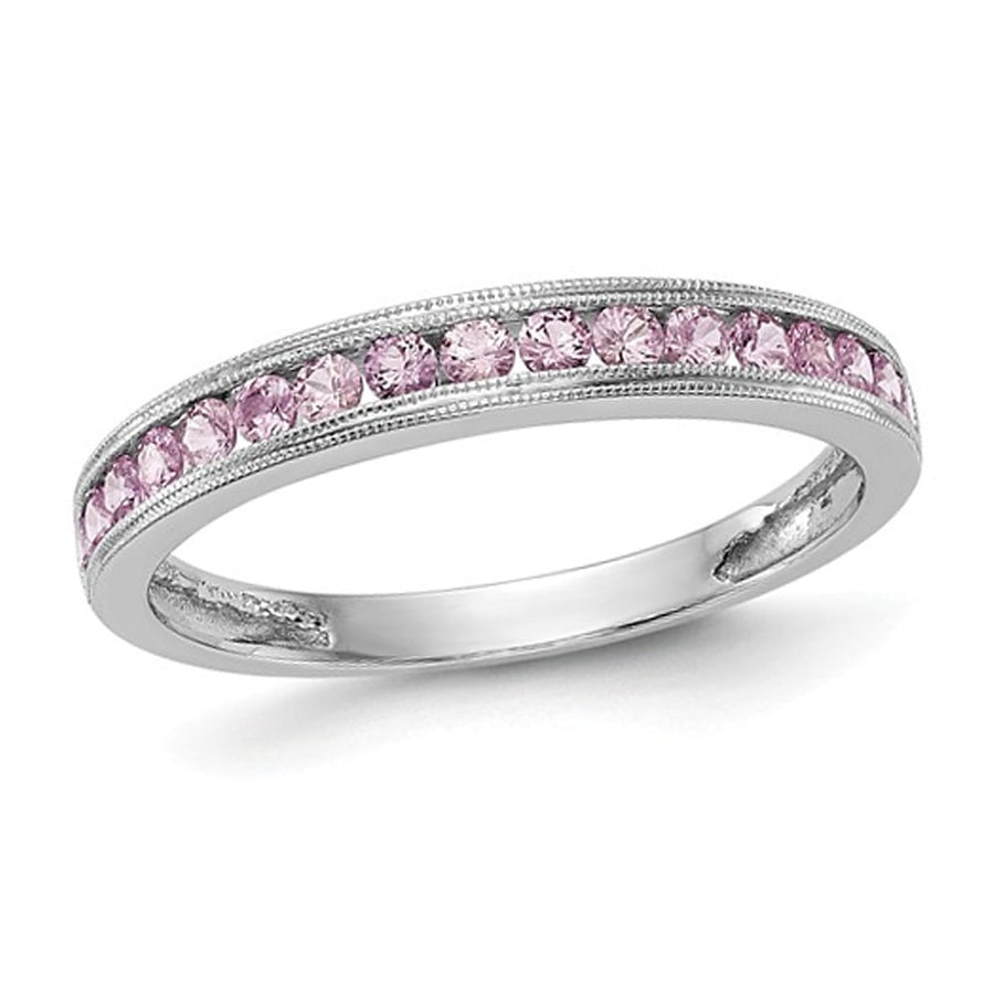 1/4 Carat (ctw) Pink Sapphire Wedding Band Ring in 14K White Gold Image 1