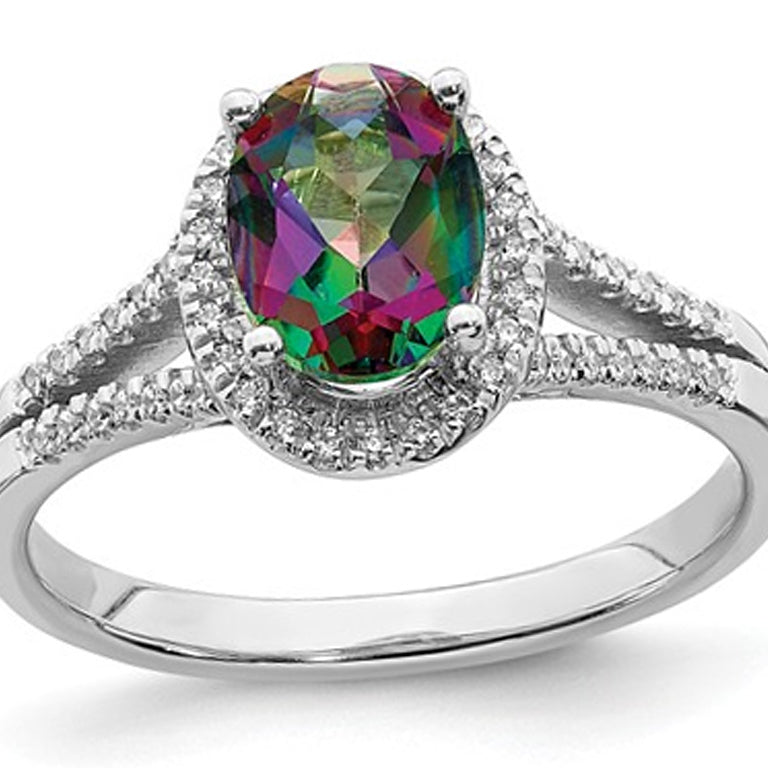 1.00 Carat (ctw) Mystic Fire Topaz Engagement Ring in 14K White Gold with 1/6 Carat (ctw) Diamonds Image 1