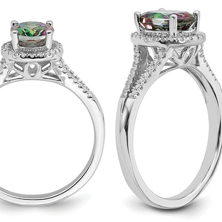 1.00 Carat (ctw) Mystic Fire Topaz Engagement Ring in 14K White Gold with 1/6 Carat (ctw) Diamonds Image 2