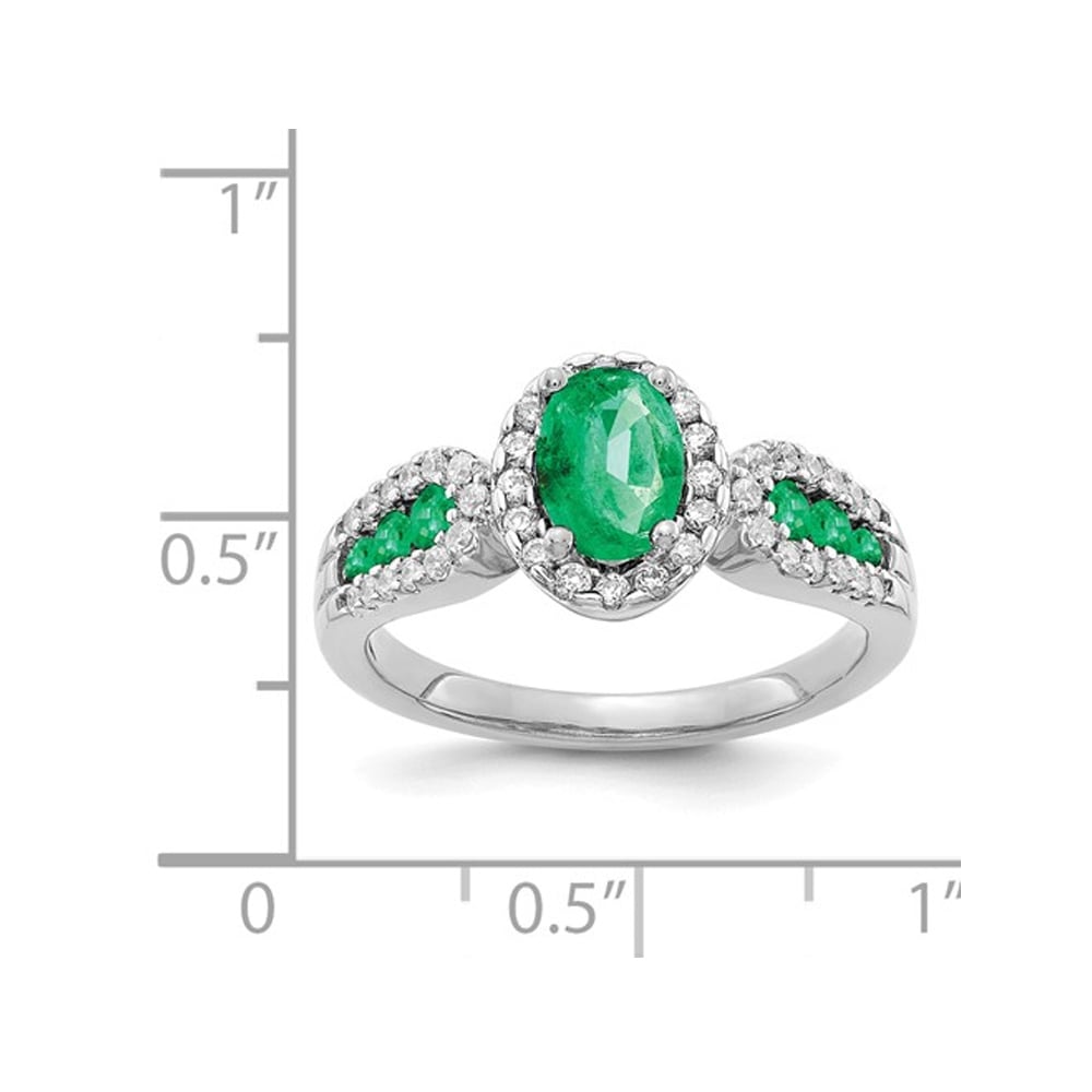 1.00 Carat (ctw) Natural Emerald Ring in 14K White Gold with Diamonds Image 2