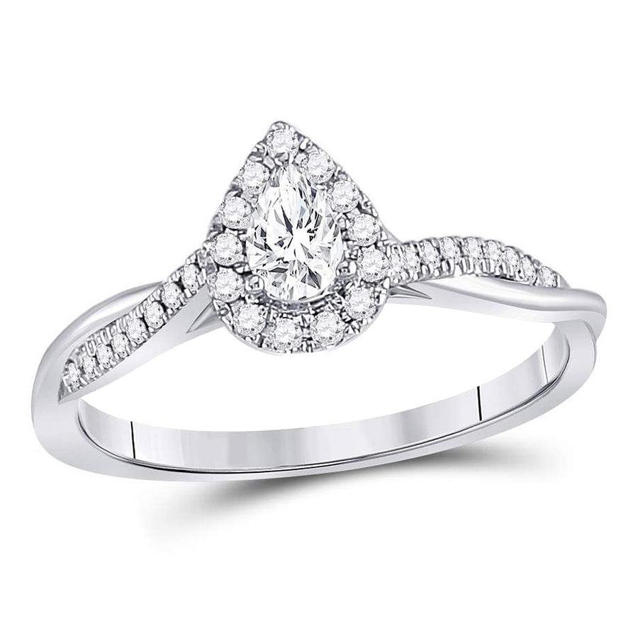 1/3 Carat (ctw G-HI1) Pear Drop Diamond Engagement Ring in 14K White Gold Image 1